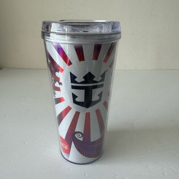 Royal Caribbean Tumbler Reusable Travel Cup Coca Cola Screw top lid W stopper